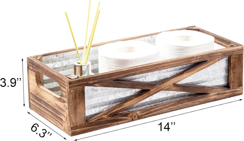 Venalys Wooden Toilet Tank Basket, Rustic Bathroom Decor Box, Farmhouse Toilet Paper Organizer Holder, Decorative Bathroom Storage Basket, Barn Door (Brown) - Image 5